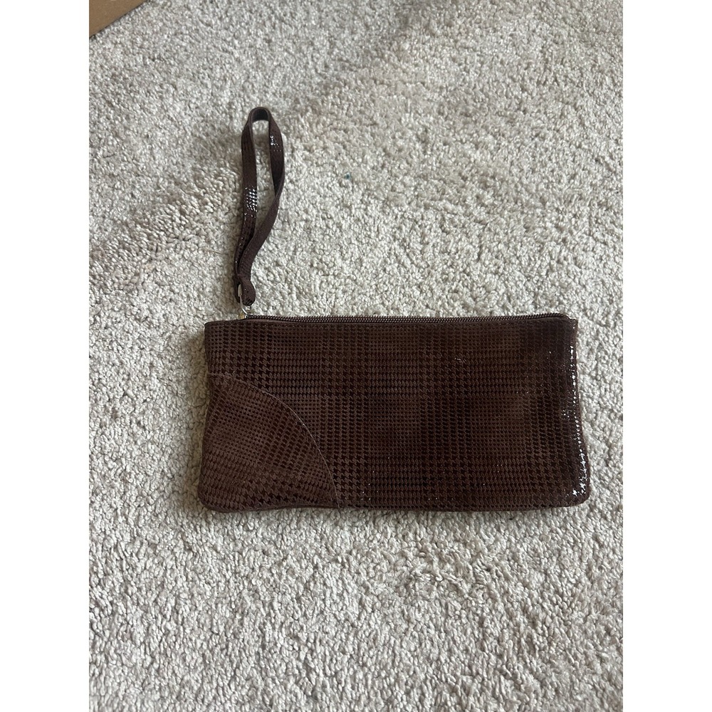 Cecconi P Piero Brown Italian Leather Plaid Embossed Clutch Wristlet Vintage
